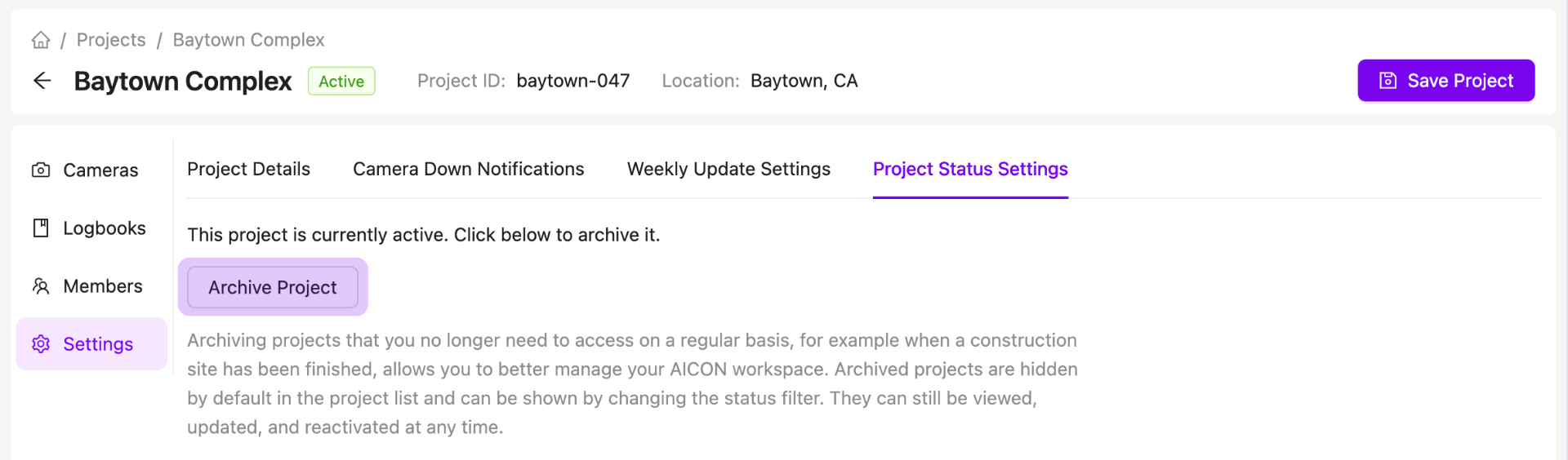 Project Status Settings